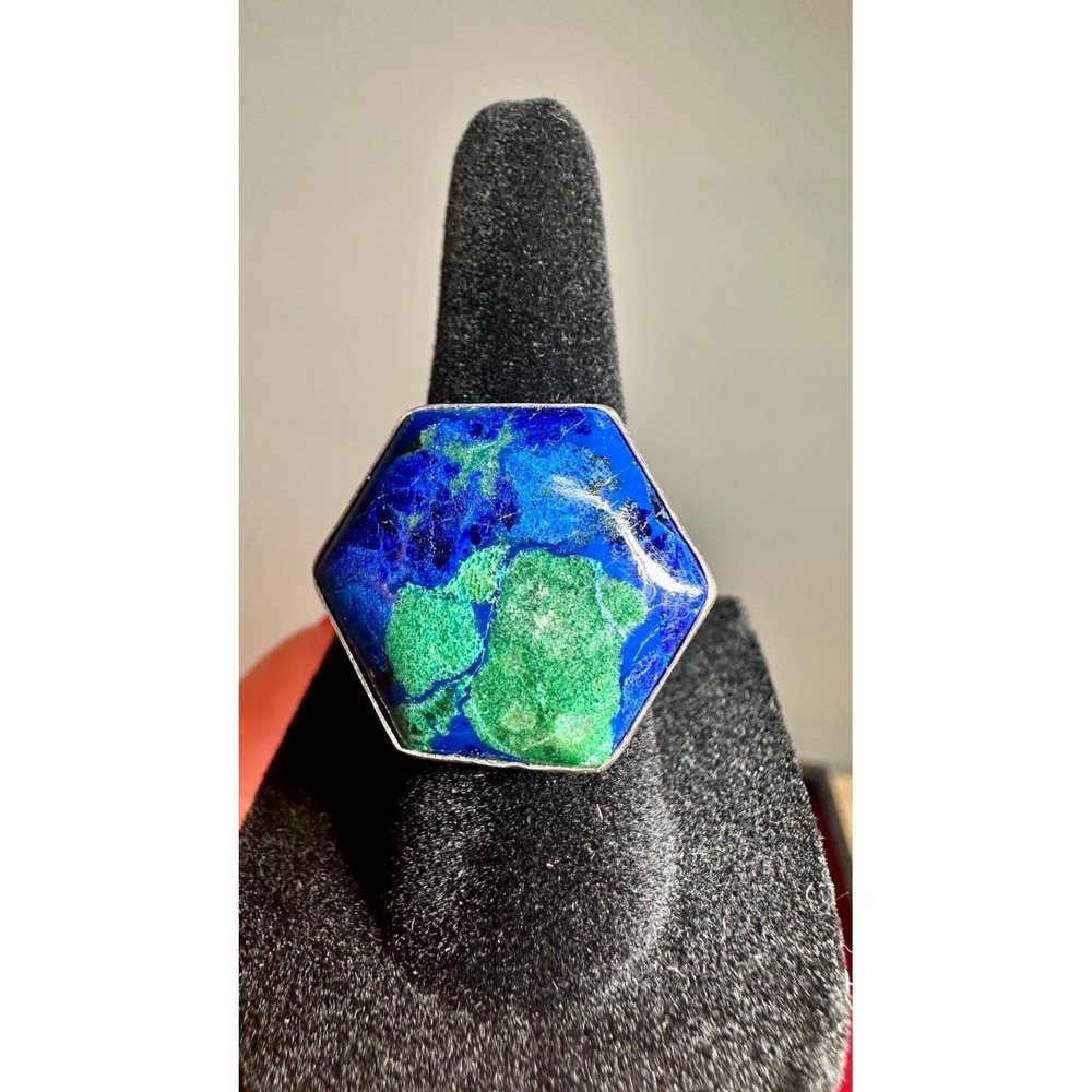 Jay King DTR Sterling Silver Azurite Malachite Hexagon Ring Size 6 Vintage